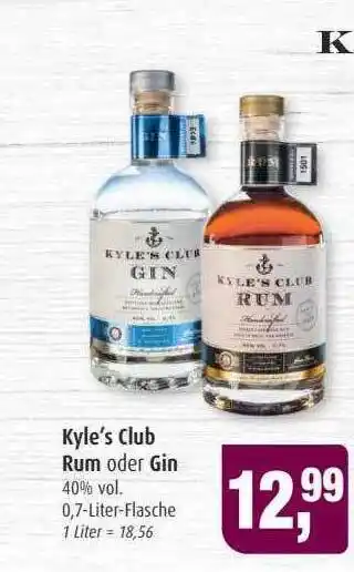 Markant Kyle's club rum oder gin Angebot