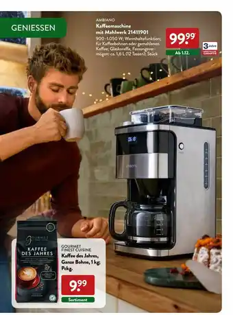 Aldi Nord Ambiano kaffeemaschine mit mahlwerk 21411901 Angebot