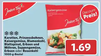 Combi Karotten Prinzessbohnen, Kaisergemüse, Blumenkohl, Blattspinat, Erbsen und Möhren, Suppengemüse, Erbsen oder Rosenkohl 1000g Angebot