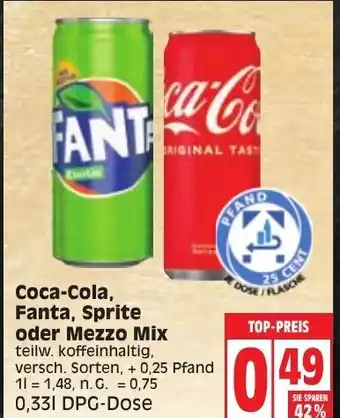 Edeka Coca-Cola, Fanta, Sprite oder Mezzo Mix 0,33 L DPG Dose Angebot