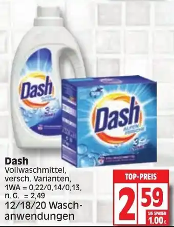 Edeka Dash Vollwaschmittel 12/18/20 Waschanwendungen Angebot