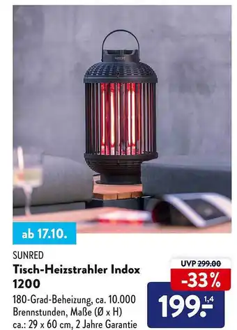 Aldi Süd Sunred tisch-heizstrahler indox 1200 Angebot