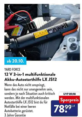 Aldi Süd Yard force 12v 3in1 multifunktionale akku-autostarthilfe lx js12 Angebot