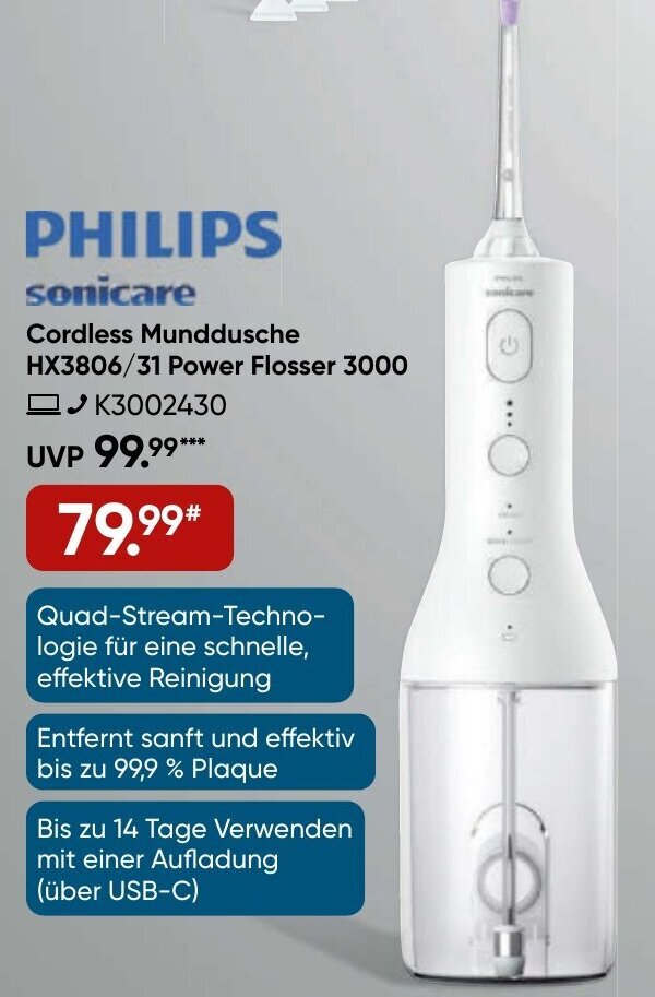 Philips Sonicare Cordless Munddusche HX3806/31 Power Flosser 3000