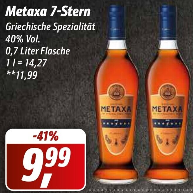 Metaxa 7 Stern 0,7 Liter Flasche Angebot bei Simmel