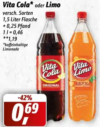 Simmel Vita Cola oder Limo 1,5 Liter Flasche Angebot