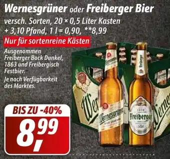 Simmel Wernesgrüner oder Freiberger Bier 20x0,5 Liter Kasten Angebot