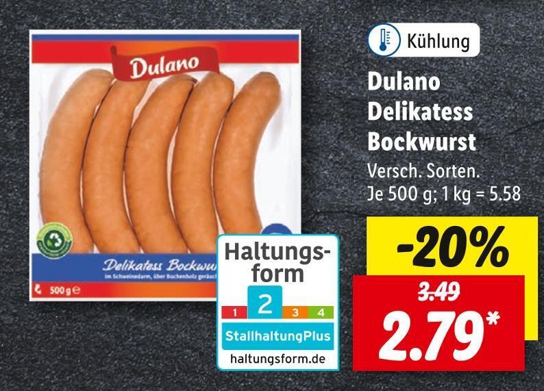 Dulano Delikatess Bockwurst 500 g Angebot bei Lidl