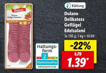 Lidl Dulano Delikatess Geflügel Edelsalami 130 g Angebot