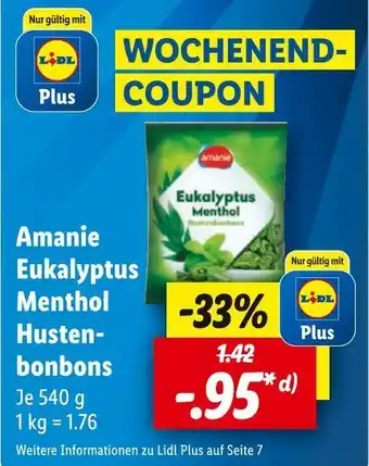 Lidl Amanie Eukalyptus Menthol Hustenbonbons 540 g Angebot