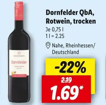 Lidl Dornfelder QbA, Rotwein, trocken 0,75 l Angebot