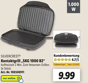 Lidl Silvercrest Kontaktgrill „SKG 1000 B2“ Angebot