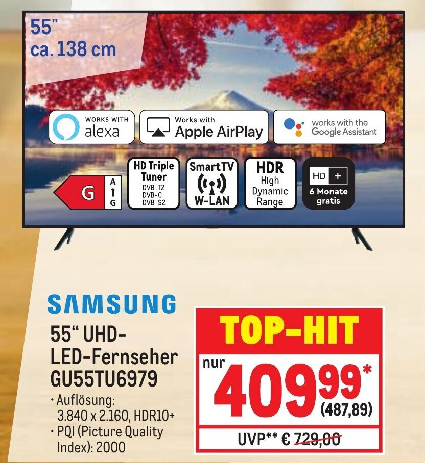Samsung 55" UHD LED Fernseher GU55TU6979 Angebot bei METRO