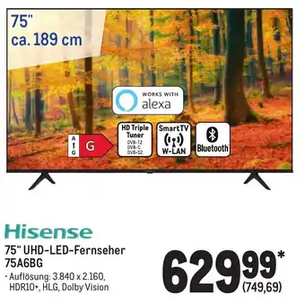 METRO Hisense 75" UHD LED Fernseher 75A6BG Angebot