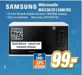 Expert Klein Samsung mikrowelle ms23k3513aw-eg Angebot