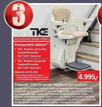 Bauhaus Treppenlift s100 für gerade treppen Angebot