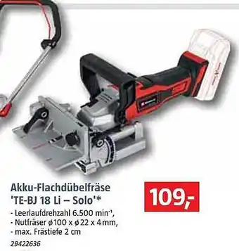 Bauhaus Akku-flachdübelfräse 'te-bj 18 li - solo' Angebot