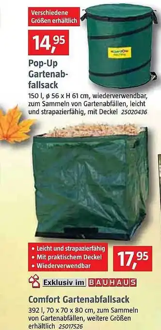 Bauhaus Pop-up gartenabfallsack oder comfort gartenabfallsack Angebot