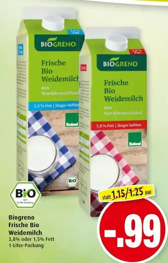 Markant Biogreno Frische Bio Weidemilch 1L Angebot