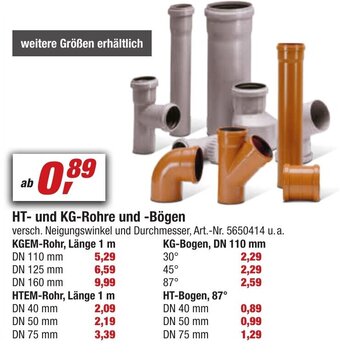 toom Baumarkt HT und KG Rohre und Bögen Angebot