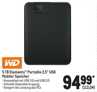 METRO WD 5 TB Elements Portable 2,5" USB Mobiler Speicher Angebot