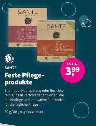 Biomarkt Sante feste pflegeprodukte Angebot