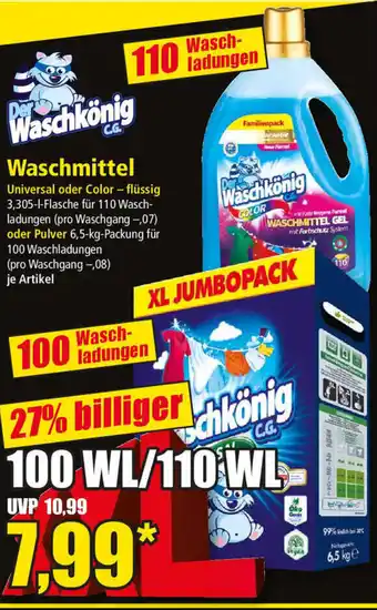 Norma Der Waschkönig Waschmittel Universal oder Colorflüssig 100 WL/110 WL Angebot