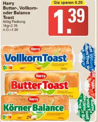 WEZ Harry Butter, Vollkorn oder Balance Toast 500 g Packung Angebot