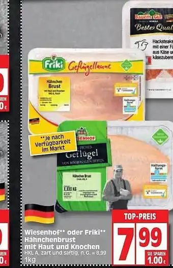 Edeka Wiesenhof oder friki hähnchenbrust mit haut und knochen Angebot