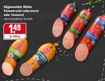 REWE Rügenwalder Mühle Pommersche Leberwurst oder Teewurst 100g Angebot