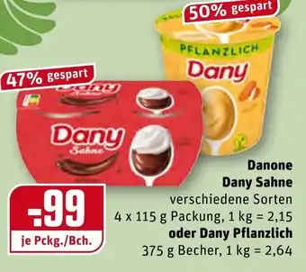 REWE Danone Dany Sahne  4x115g oder Dany Pflanzlich 375g Angebot