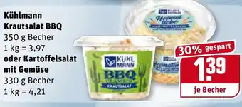 REWE Kühlmann Krautsalat BBQ 350g oder Kartoffelsalat mit Gemüse 330g Angebot