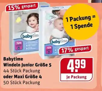 REWE Babytime Windeln Junior Größe 5 oder Maxi Größe 4 Angebot