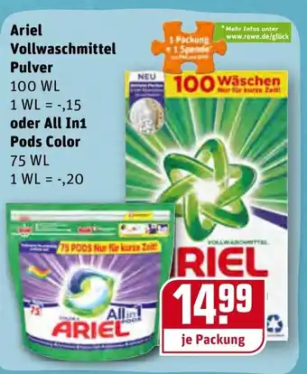 REWE Ariel Vollwaschmittel Pulver oder All in1 Pods Color Angebot