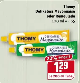 REWE Thomy Delikatess Mayonnaise oder Remoulade 200ml Tube Angebot