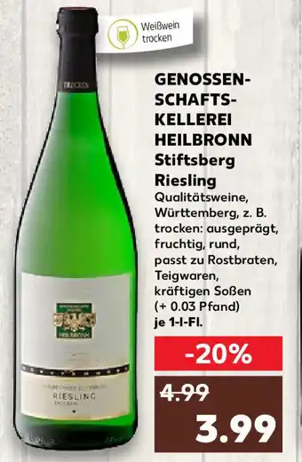 Kaufland Genossenschafts Kellerei Heilbronn Stiftsberg Riesling 1 L-Fl. Angebot