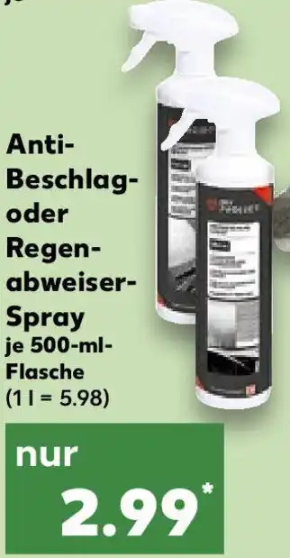 Kaufland Anti Beschlag oder Regenabweiser Spray 500 ml Flasche Angebot