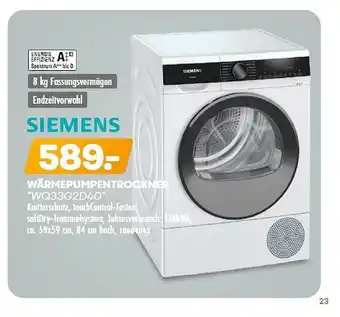 Möbel Kraft Siemens wärmepumpentrockner „vq33g2d40“ Angebot