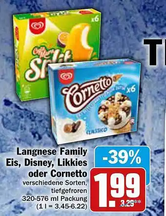 AEZ Langnese family eis, disney, likkies oder cornetto Angebot