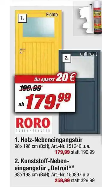 toom Baumarkt Roro holz-nebeneingangstür oder kunststoff-nebeneingangstür „detroit“ Angebot