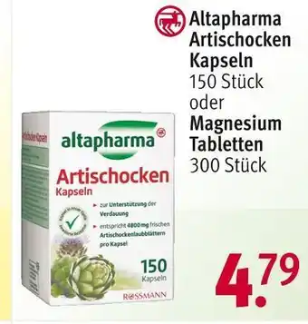 Rossmann Altapharma artischocken kapseln oder magnesium tabletten Angebot