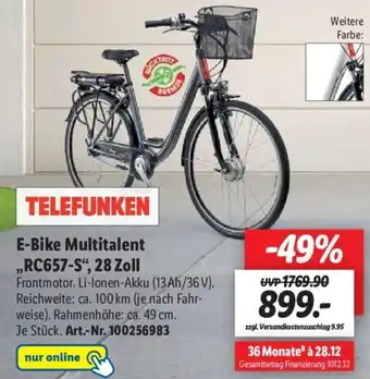 Lidl Telefunken E-Bike Multitalent ,,RC657-S" 28 Zoll Angebot