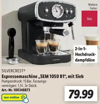 Lidl Silvercrest Espressomaschine ,,SEM 1050 B1",mit Sieb Angebot