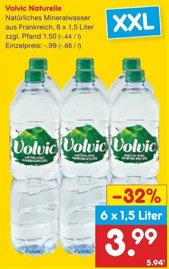 Netto Getränke Discount Volvic Naturelle Natürliches Mineralwasser 6x1,5 Liter Angebot