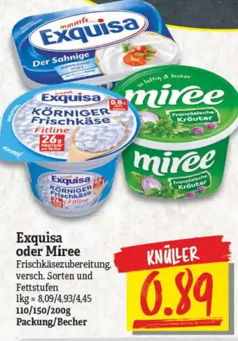 NP Discount Exquisa oder Miree Frischkäsezubereitung 110/150/200g Packung/Becher Angebot