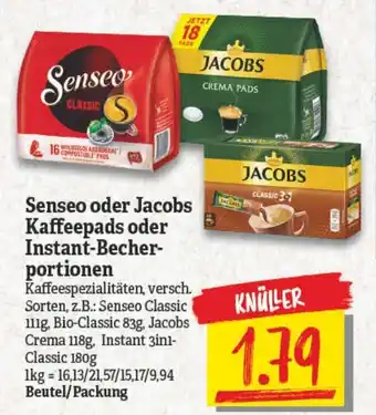 NP Discount Senseo oder Jacobs Kaffeepads oder Instant Becherportionen Angebot