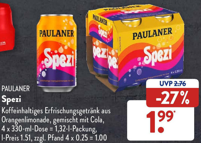 Paulaner Spezi 4x330 ml Dose Angebot bei Aldi Süd