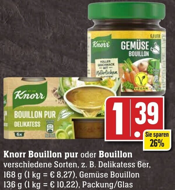 Knorr Bouillon pur oder Bouillon 168/136 g Angebot bei Edeka Neukauf