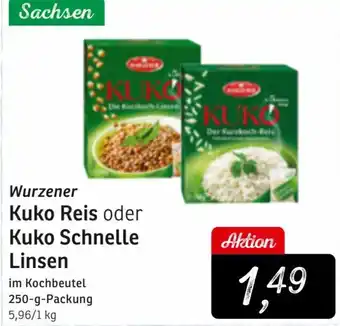 KONSUM Wurzener Kuko Reis oder Kuko Schnelle Linsen 250 g Packung Angebot