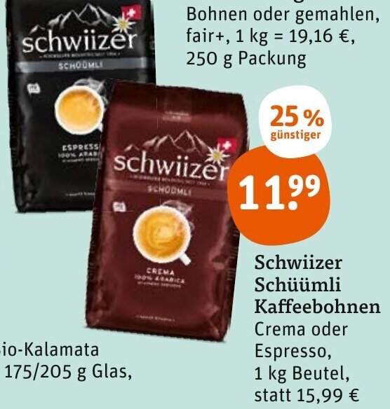 Schwiizer Schüümli Crema Barista Ganze Kaffeebohnen 1kg - Intensität 2/5 - UTZ-zertifiziert